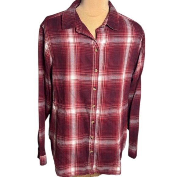 Jachs Tops - Jachs Girlfriend Burgundy Plaid Flannel Button Down Shirt Medium